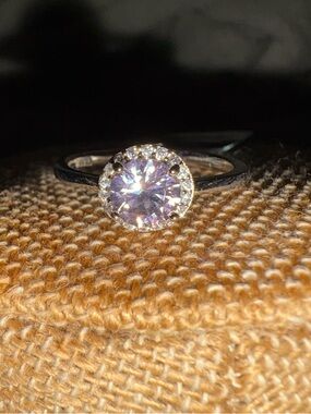 Solid Sterling Silver Morganite with CZ Halo Ring Size 6 or Size 8 Available